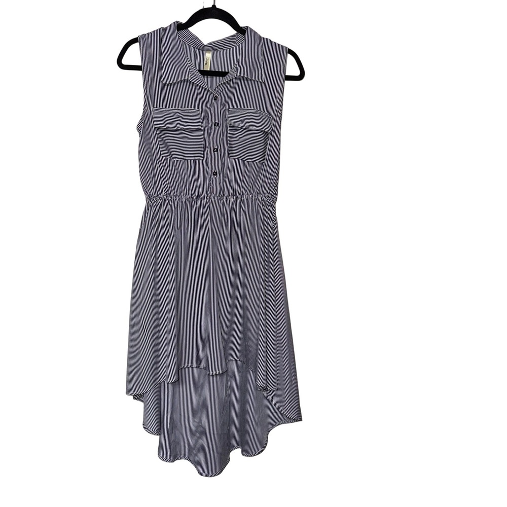 TRUTH Stripedโ Sleeveless High Low Button Front Shirt Dress Women's Size M